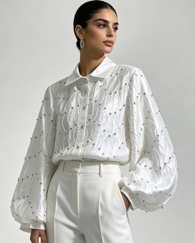 Embroidery Casual rhinestone tops temperament all-match shirt