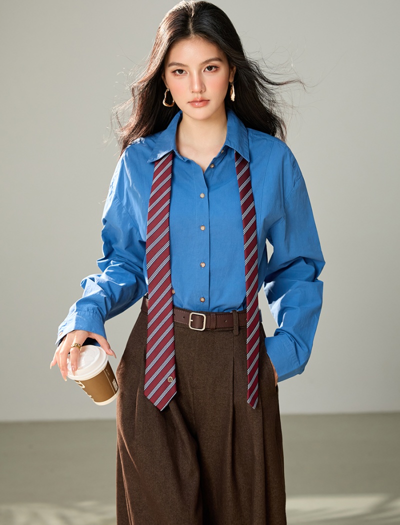 Cotton with tie wear retro shirt