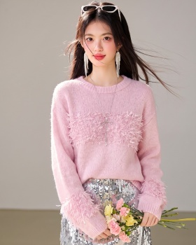 France style commuting all-match pink autumn sweater