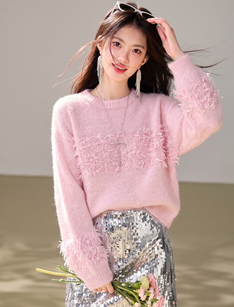 France style commuting all-match pink autumn sweater
