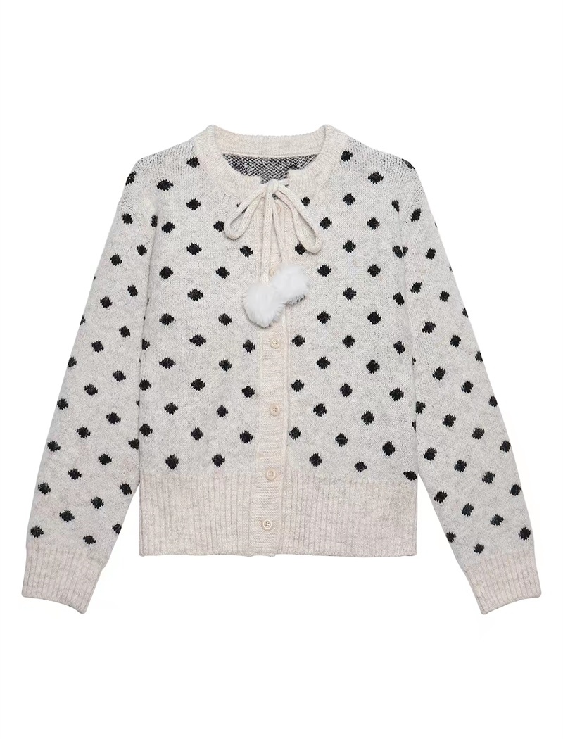 Polka dot knitted tops thermal round neck sweater