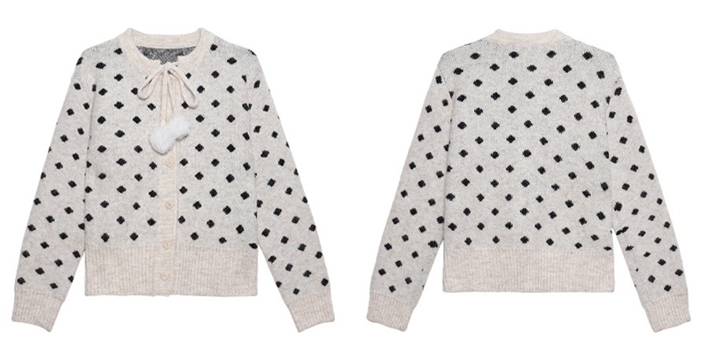 Polka dot knitted tops thermal round neck sweater