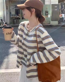 Stripe sling cardigan mixed colors tops 2pcs set