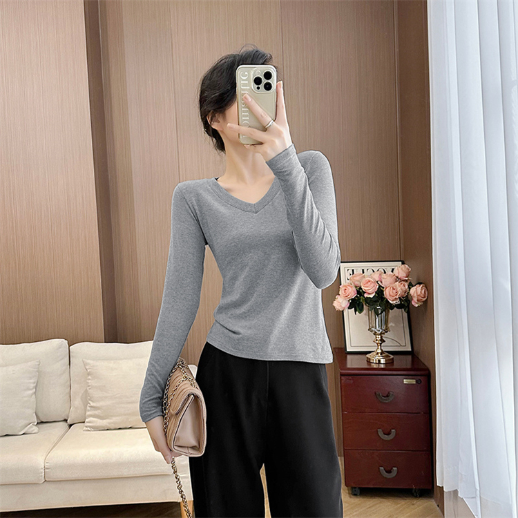 V-neck T-shirt long sleeve bottoming shirt for women