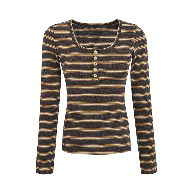 Long sleeve plus velvet tops stripe bottoming shirt