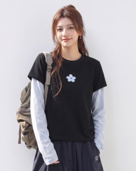 Embroidery T-shirt spring and autumn tops for women