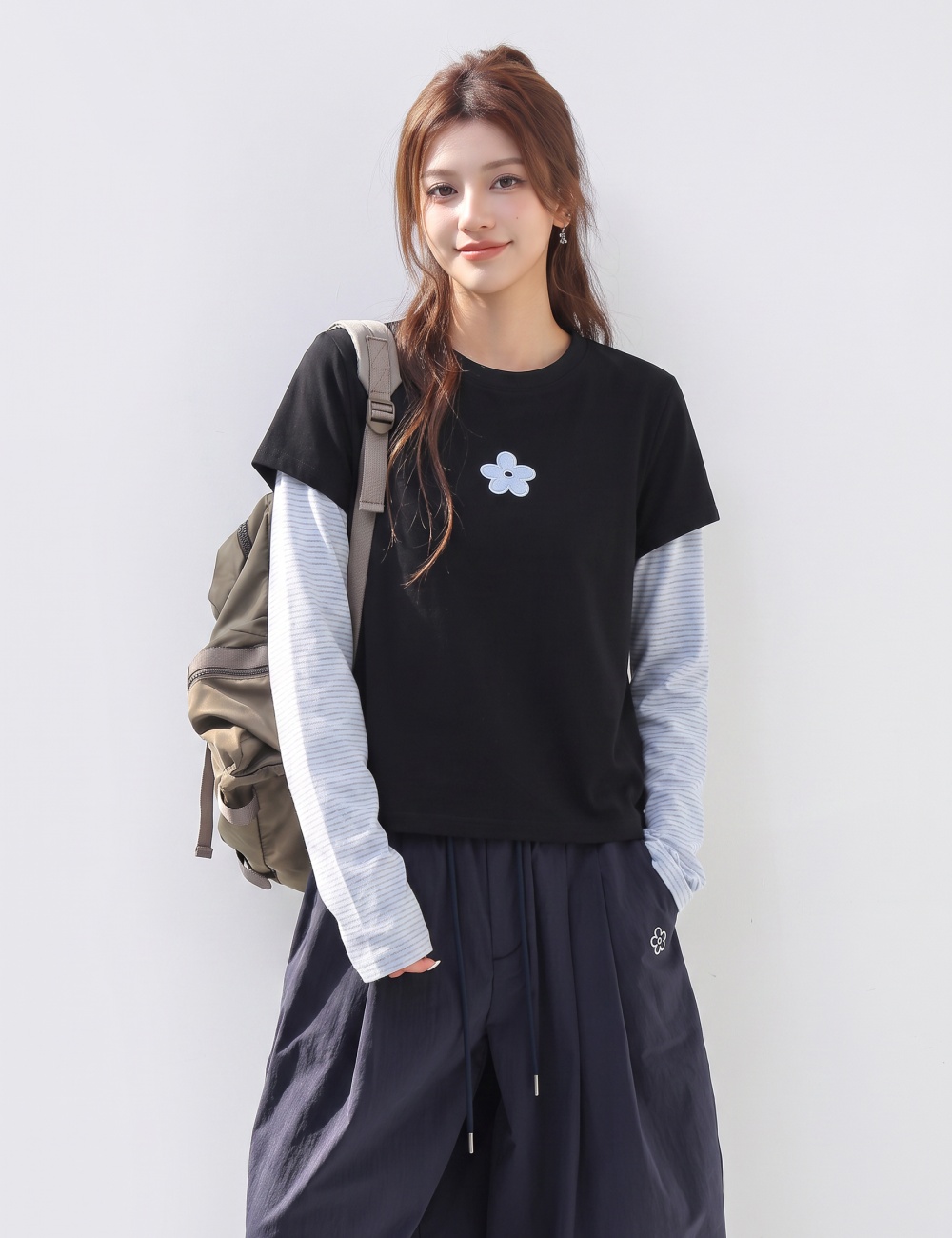 Embroidery T-shirt spring and autumn tops for women