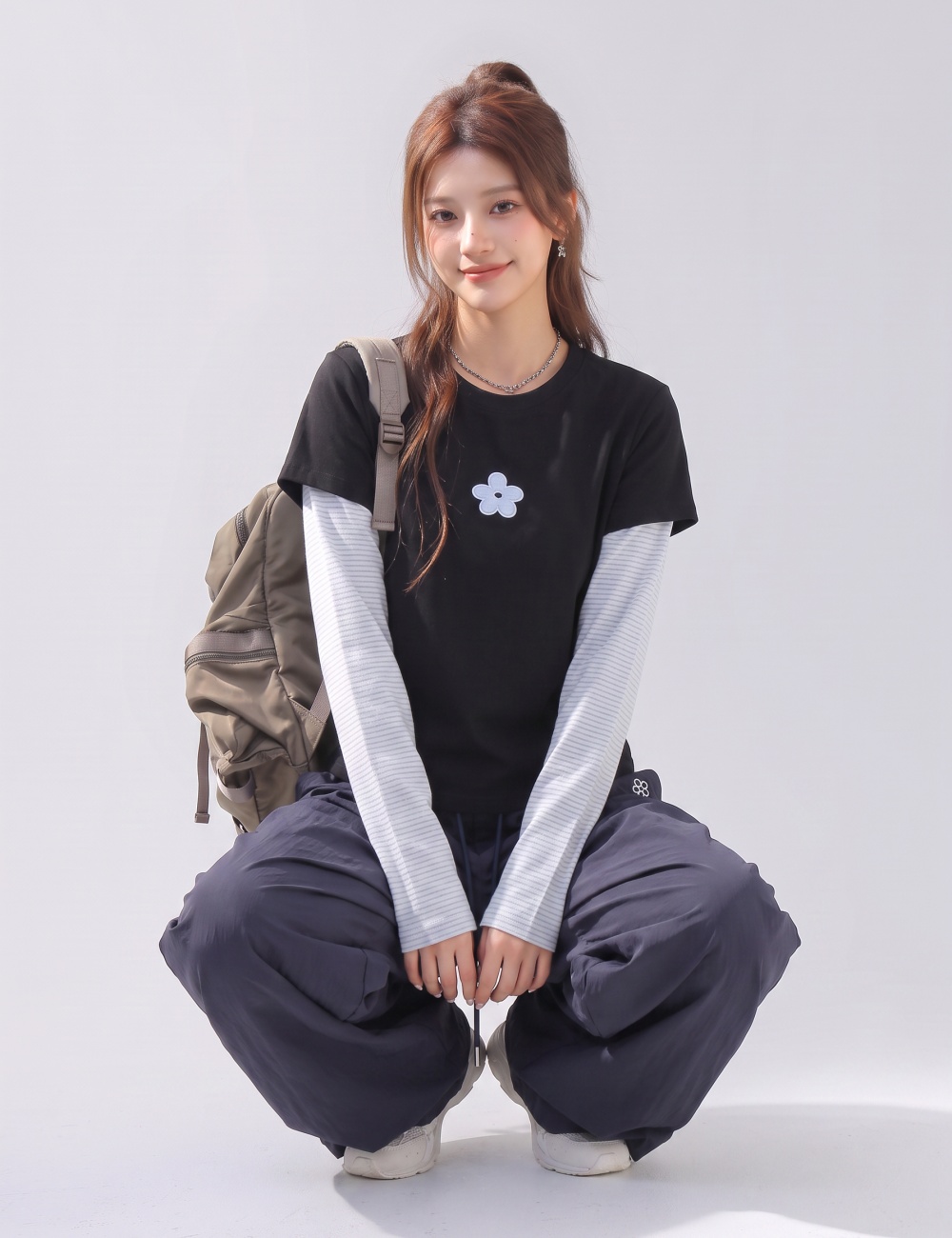 Embroidery T-shirt spring and autumn tops for women
