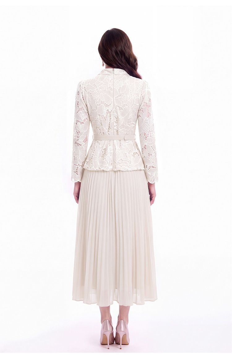 Lace embroidery France style long high waist dress