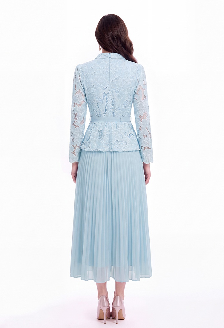 Lace embroidery France style long high waist dress