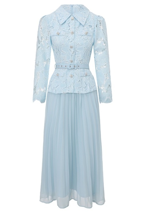Lace embroidery France style long high waist dress