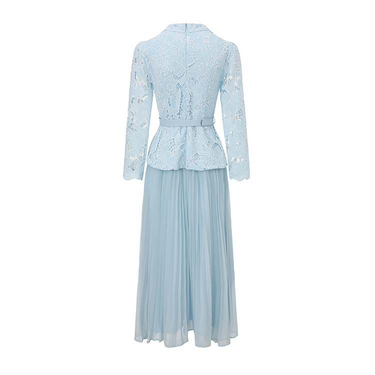 Lace embroidery France style long high waist dress