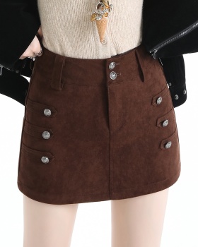 High waist culottes leather cashmere skirt for women