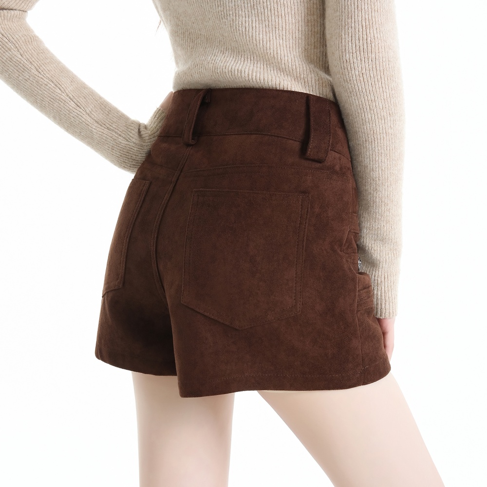 High waist culottes leather cashmere skirt for women