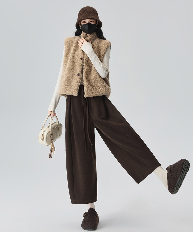 Nine tenths cashmere pants Casual wide leg pants for women