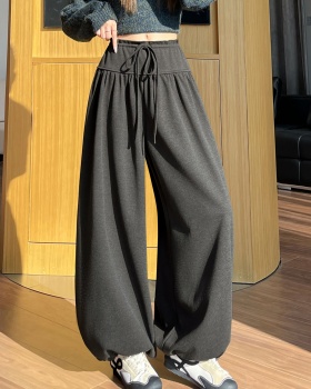 Loose wide leg pants drawstring bloomers for women