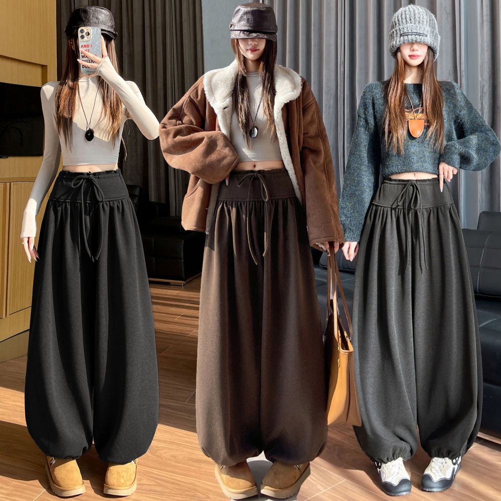Loose wide leg pants drawstring bloomers for women