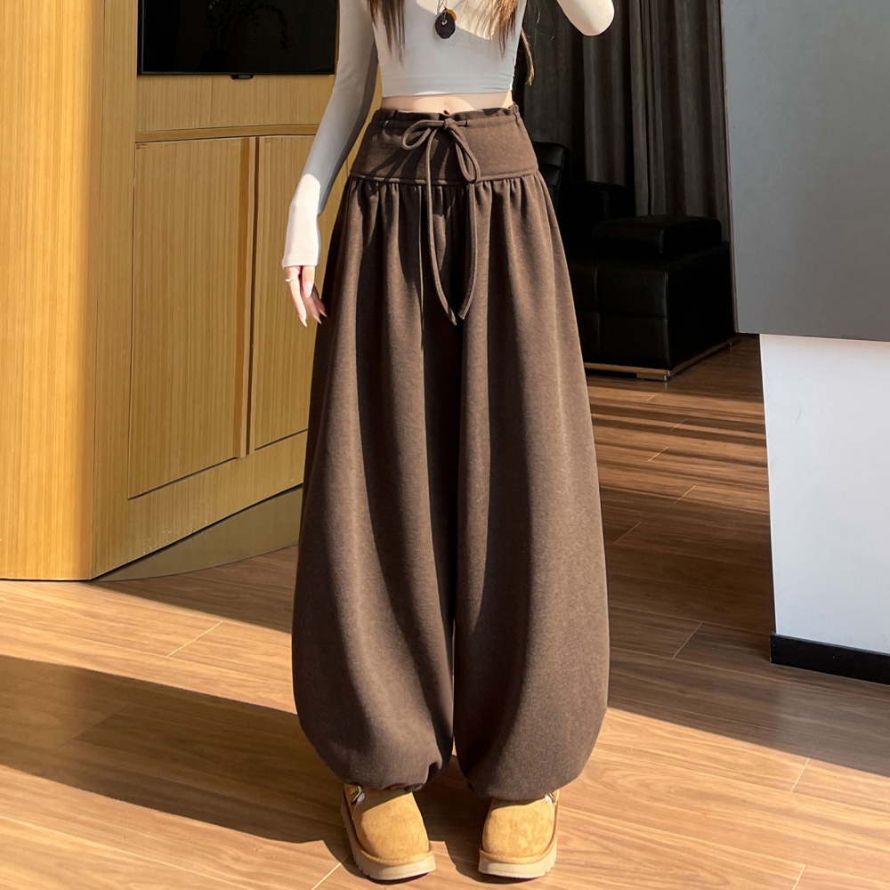 Loose wide leg pants drawstring bloomers for women