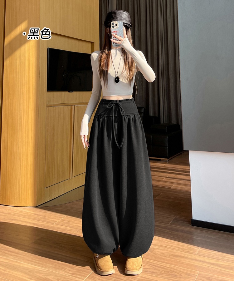 Loose wide leg pants drawstring bloomers for women