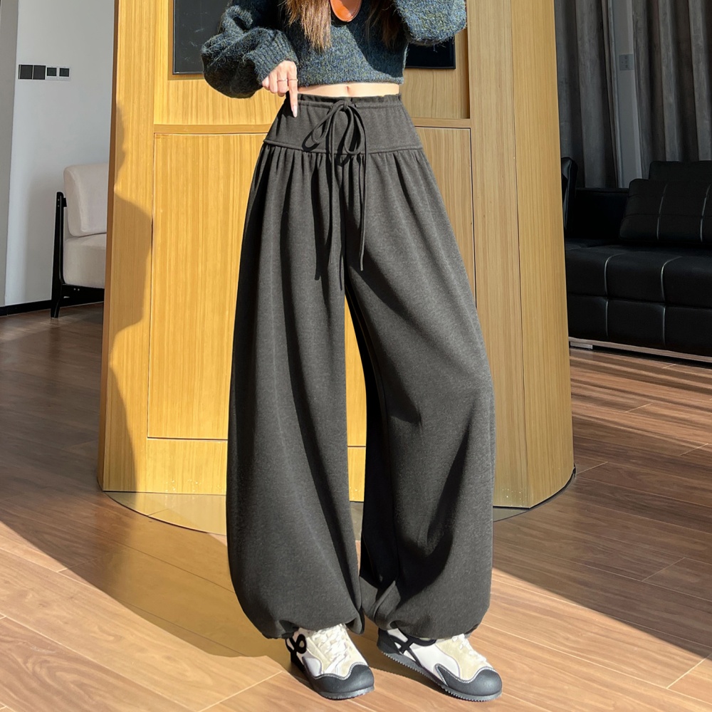Loose wide leg pants drawstring bloomers for women