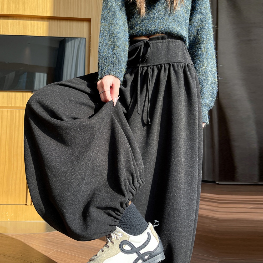 Loose wide leg pants drawstring bloomers for women
