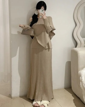 High waist knitted tops slim Korean style cloak 2pcs set