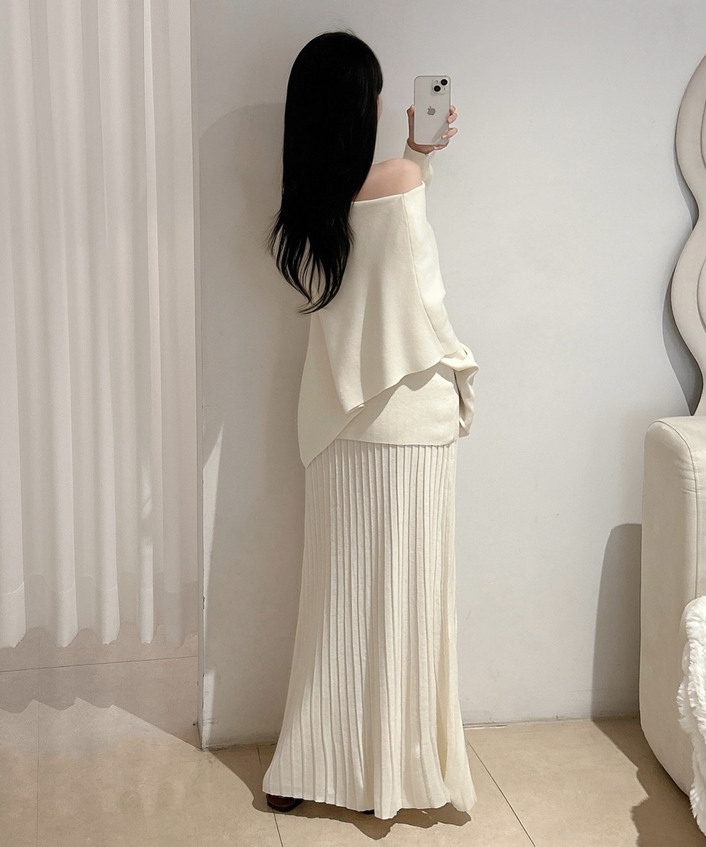 High waist knitted tops slim Korean style cloak 2pcs set