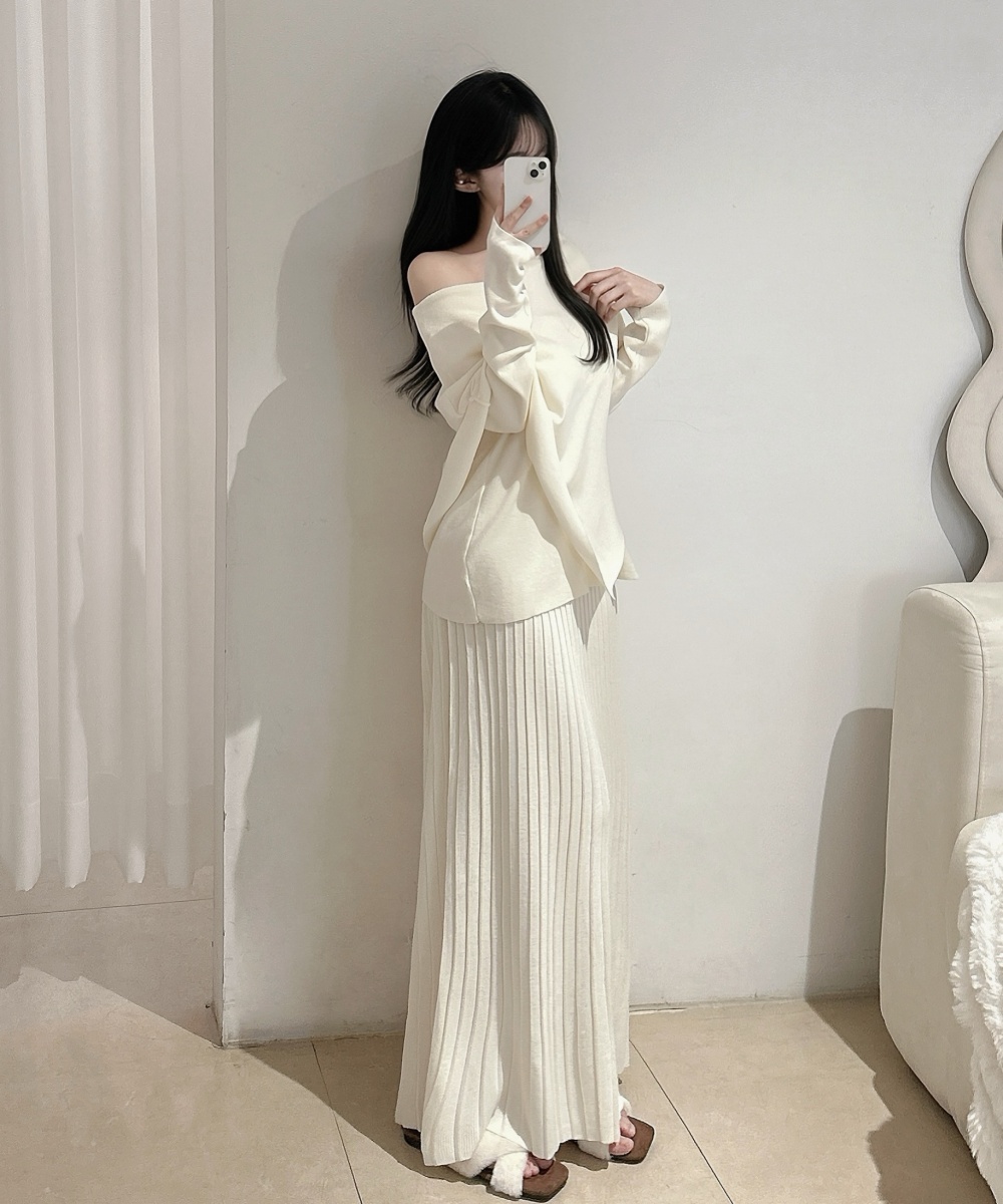 High waist knitted tops slim Korean style cloak 2pcs set