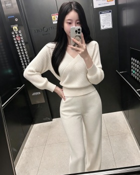 Sexy straight long pants cross France style tops 2pcs set