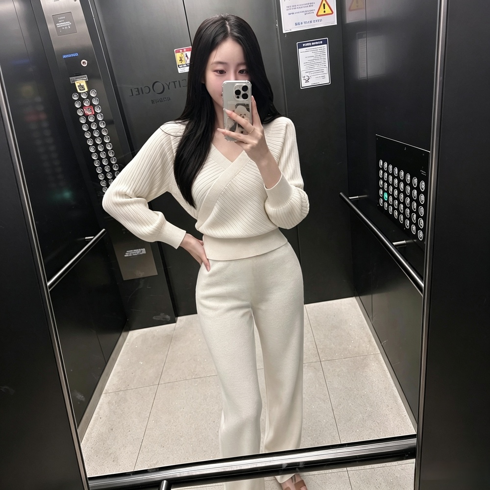Sexy straight long pants cross France style tops 2pcs set
