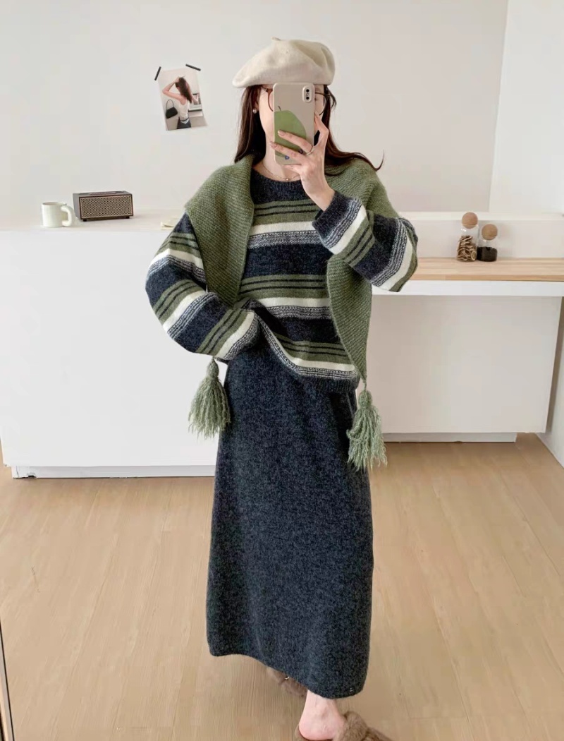 Slim shawl Korean style skirt 3pcs set