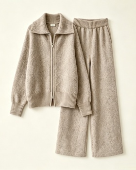 Knitted fashion coat large lapel cardigan 2pcs set