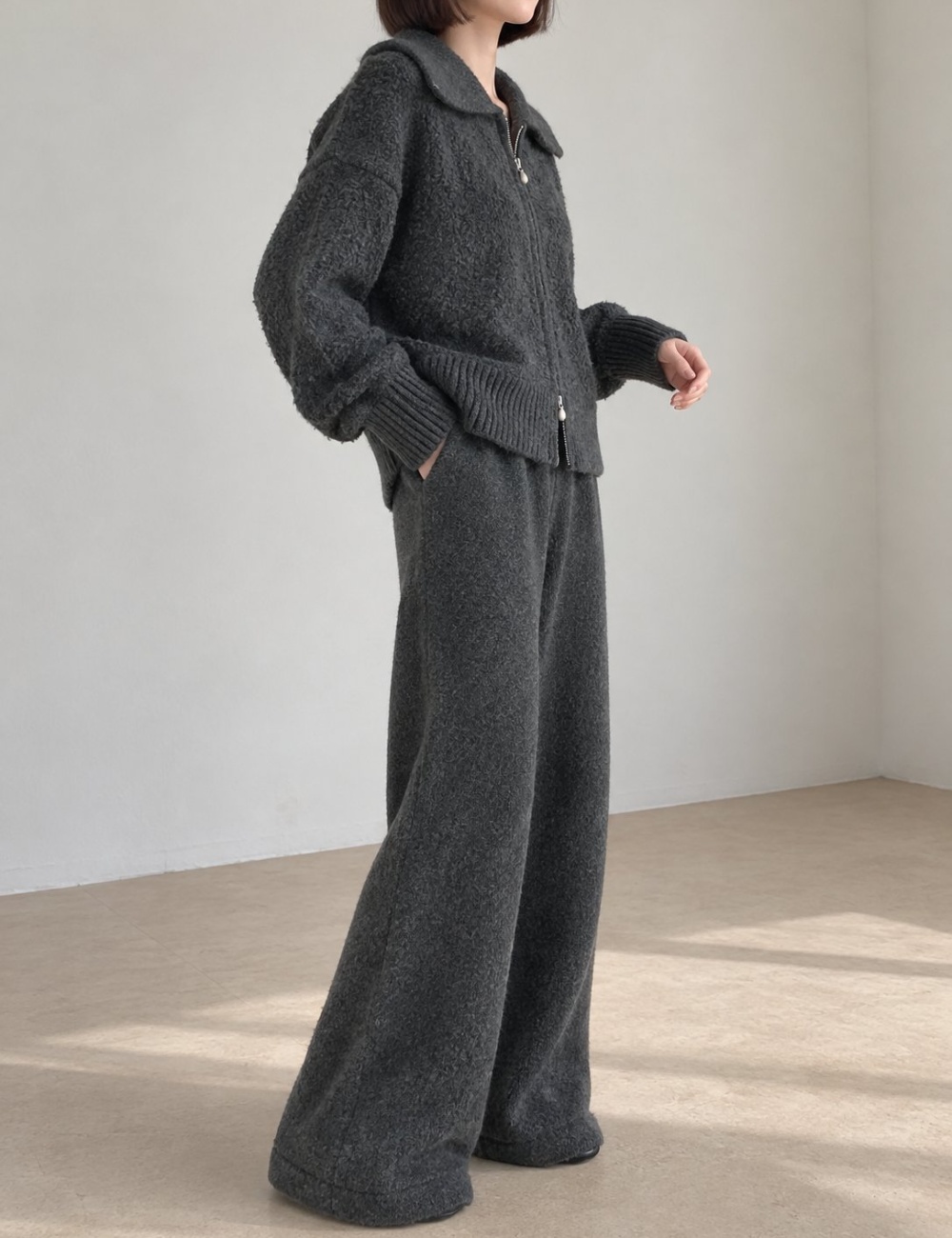 Knitted fashion coat large lapel cardigan 2pcs set