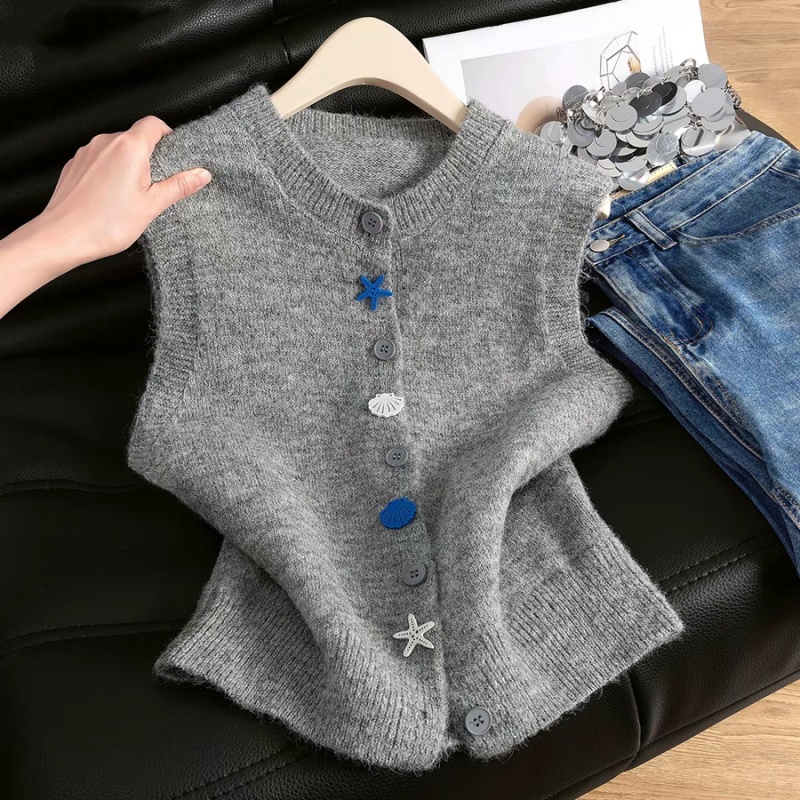 Niche knitted cardigan sleeveless waistcoat for women