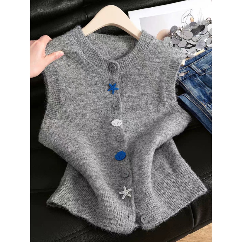 Niche knitted cardigan sleeveless waistcoat for women