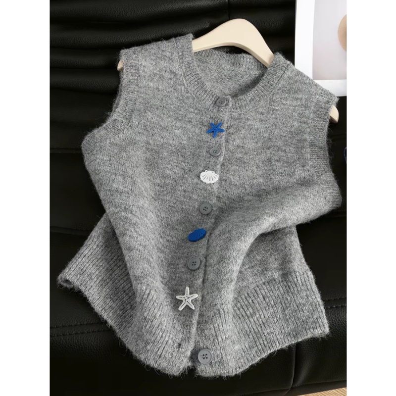 Niche knitted cardigan sleeveless waistcoat for women