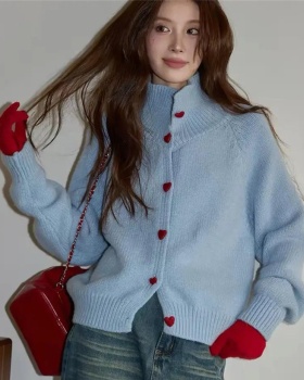 Sweet autumn and winter cardigan heart buckle coat