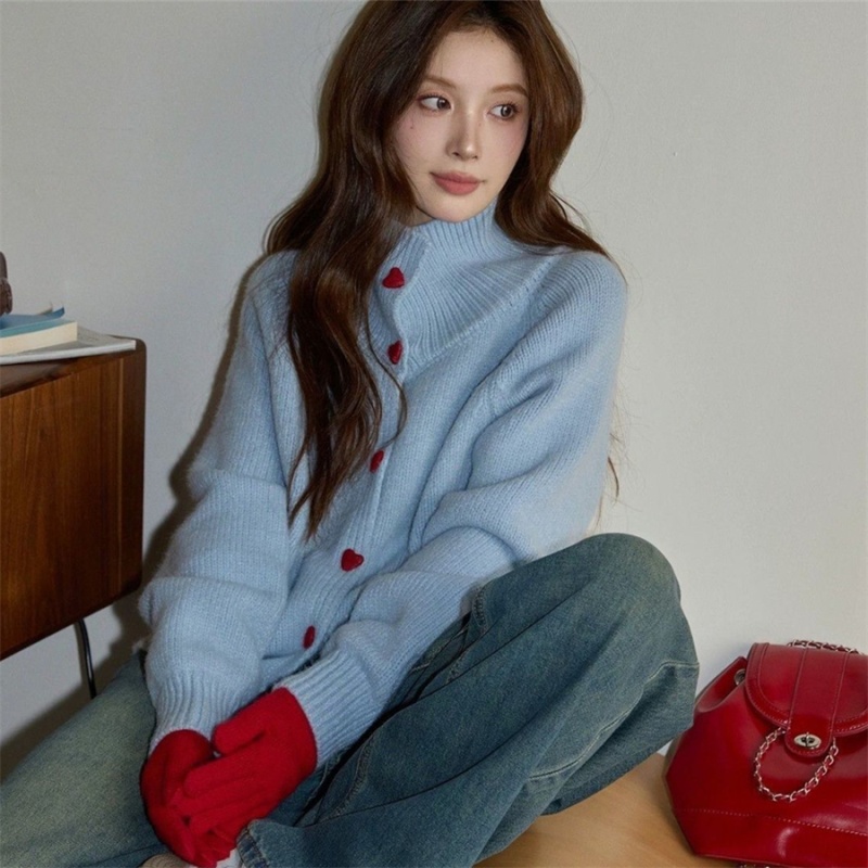Sweet autumn and winter cardigan heart buckle coat