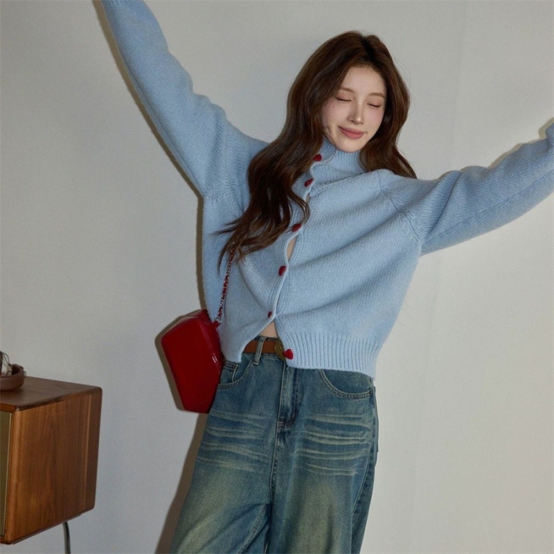 Sweet autumn and winter cardigan heart buckle coat