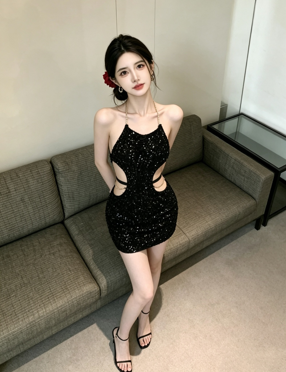 Short hollow tight spicegirl sequins dress for women