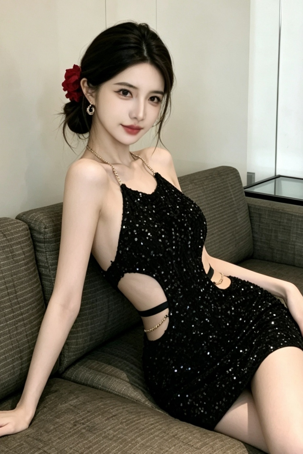 Short hollow tight spicegirl sequins dress for women