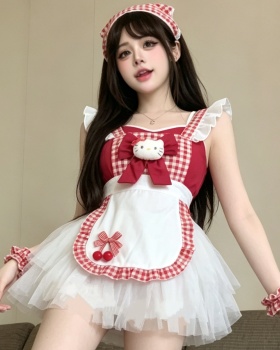 Lovely apron tops sexy maid puff skirt a set for women