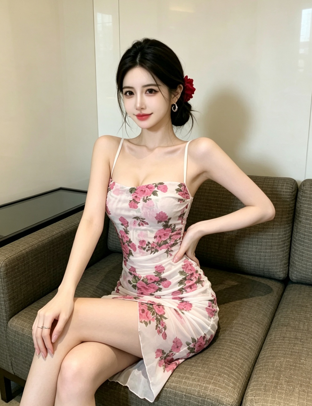Printing sling perspective sexy enticement split dress