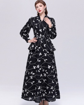 V-neck romantic style slim big skirt A-line skirt a set