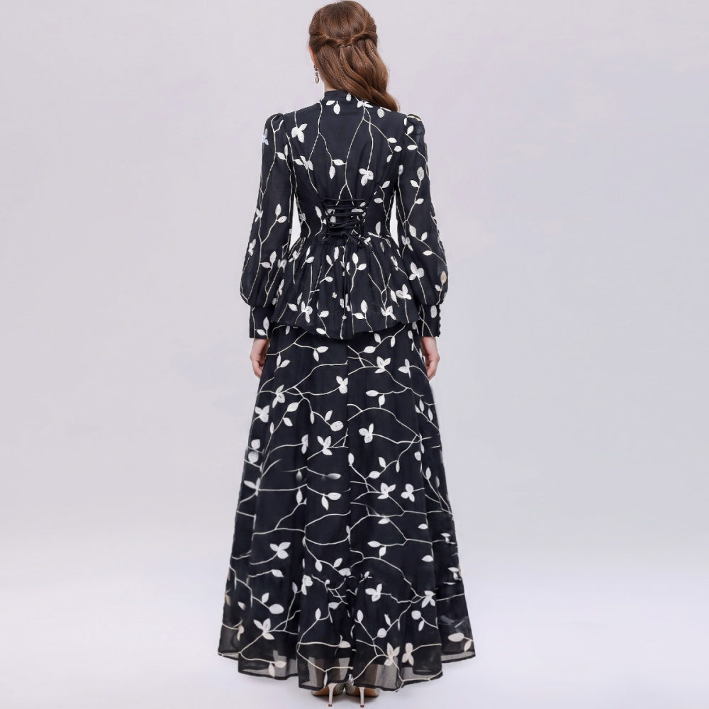 V-neck romantic style slim big skirt A-line skirt a set