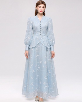 Long sleeve V-neck big skirt skirt a set
