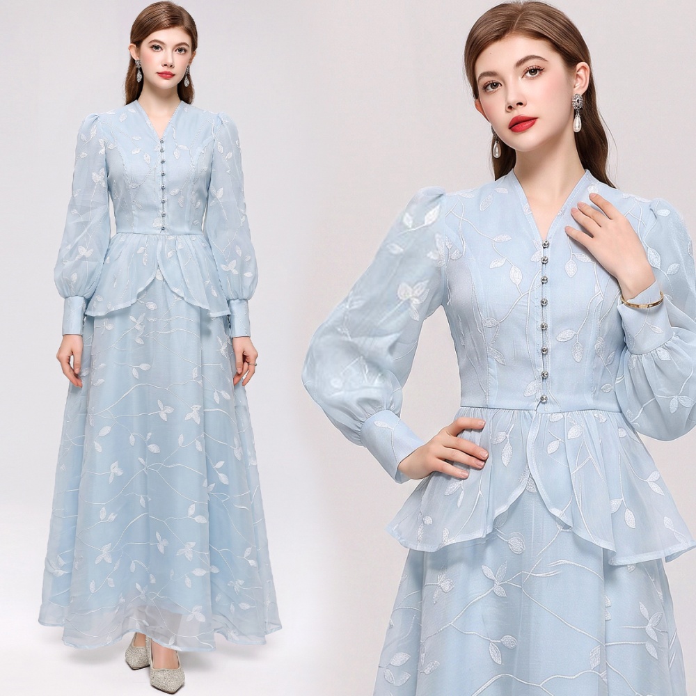 Long sleeve V-neck big skirt skirt a set