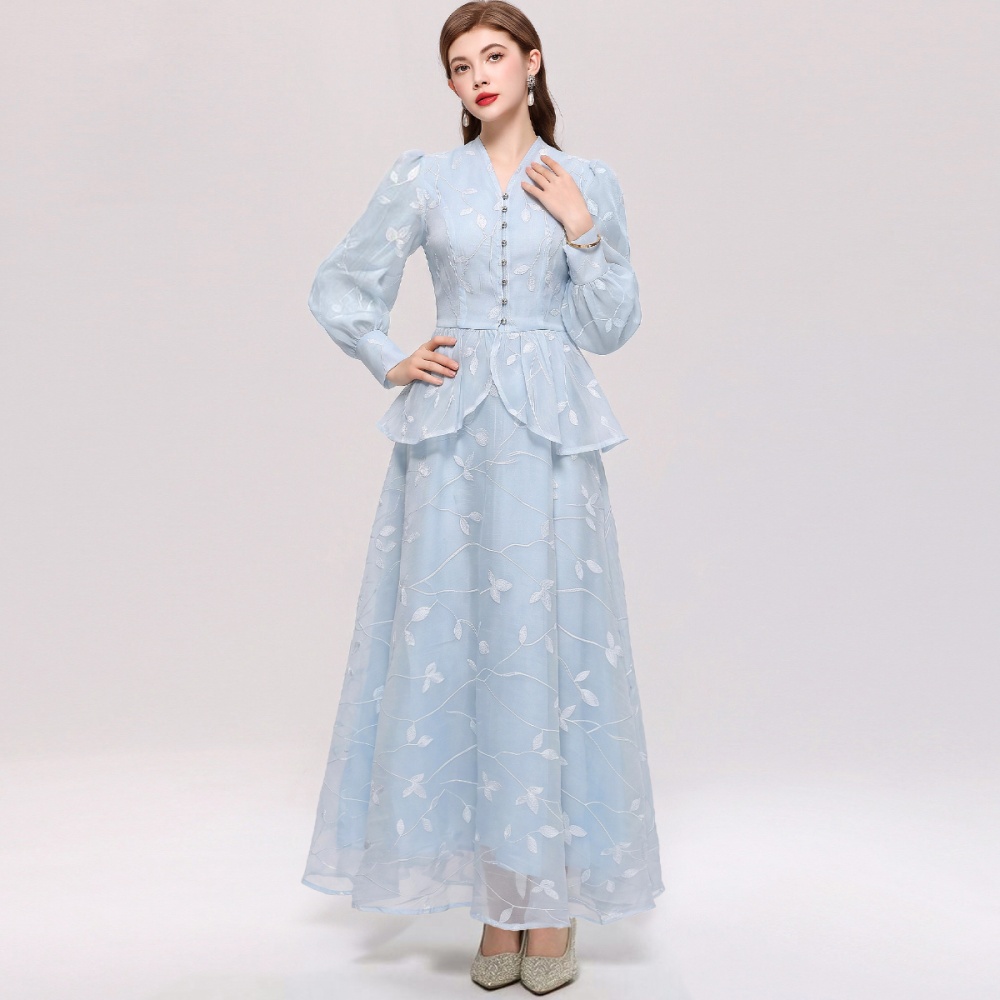 Long sleeve V-neck big skirt skirt a set