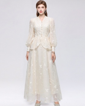 Big skirt V-neck romantic style A-line skirt a set