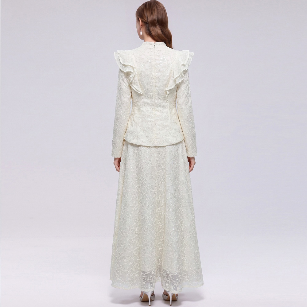Lotus leaf edges skirt single-breasted long dress a set